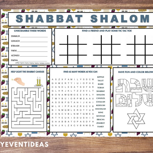 Shabbat Kids Activity Printable Placemat Instant Download