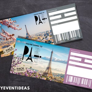 Druckbares Paris Ticket | Bearbeitbare Holiday Paris Tickets | Überraschung Paris Urlaubskarte | Souvenir Paris Andenken | Sofort Download