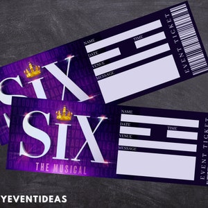 Printable Six the Musical Ticket | Bearbeitbare Tickets | Musikalische Fake Überraschungskarte | Souvenir Keep Sake | Sofort Download