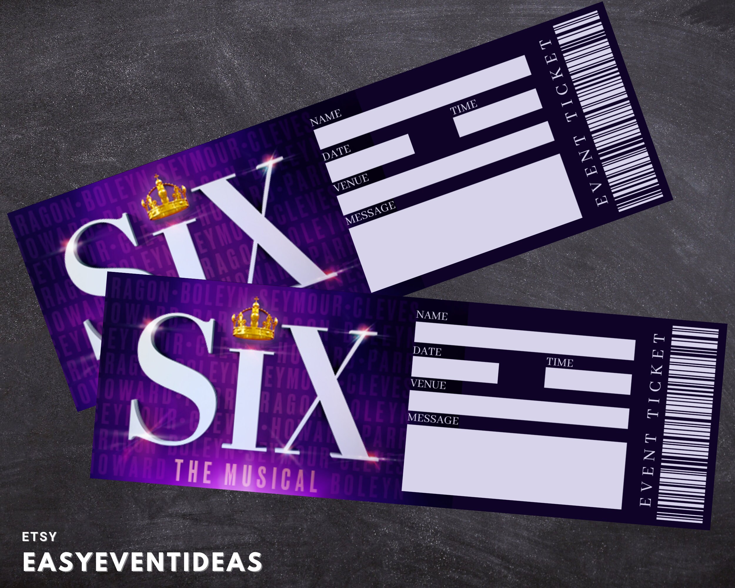 Printable Six the Musical Ticket Editable Tickets Musical Fake Surprise