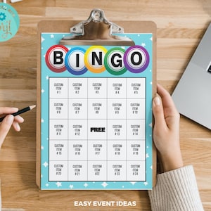 Juego de bingo PERSONALIZADO imprimible, agregue sus artículos únicos, 40 tarjetas editables y más, descarga instantánea de archivos digitales imprimibles, plantilla Corjl