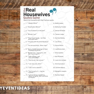 The Real Housewives Quotes Game | Housewives Quotes Quiz | Bridal Shower Game | Bachelorette Party | Hens Party | Real Housewives Printable
