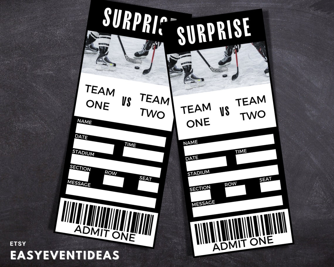 Printable Gift Hockey Tickets Editable Hockey Tickets Hockey Fake Surprise Ticket Hockey ...