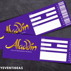 Druckbare Aladin-Karte | Bearbeitbare Aladin Tickets | Musikalische Fake Überraschungskarte | Aladin Souvenir Keep Sake | Sofort Download