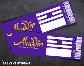 Printable Aladdin Ticket | Editable Aladdin Tickets | Musical Fake Surprise Ticket | Aladdin Souvenir Keep Sake | Instant Download