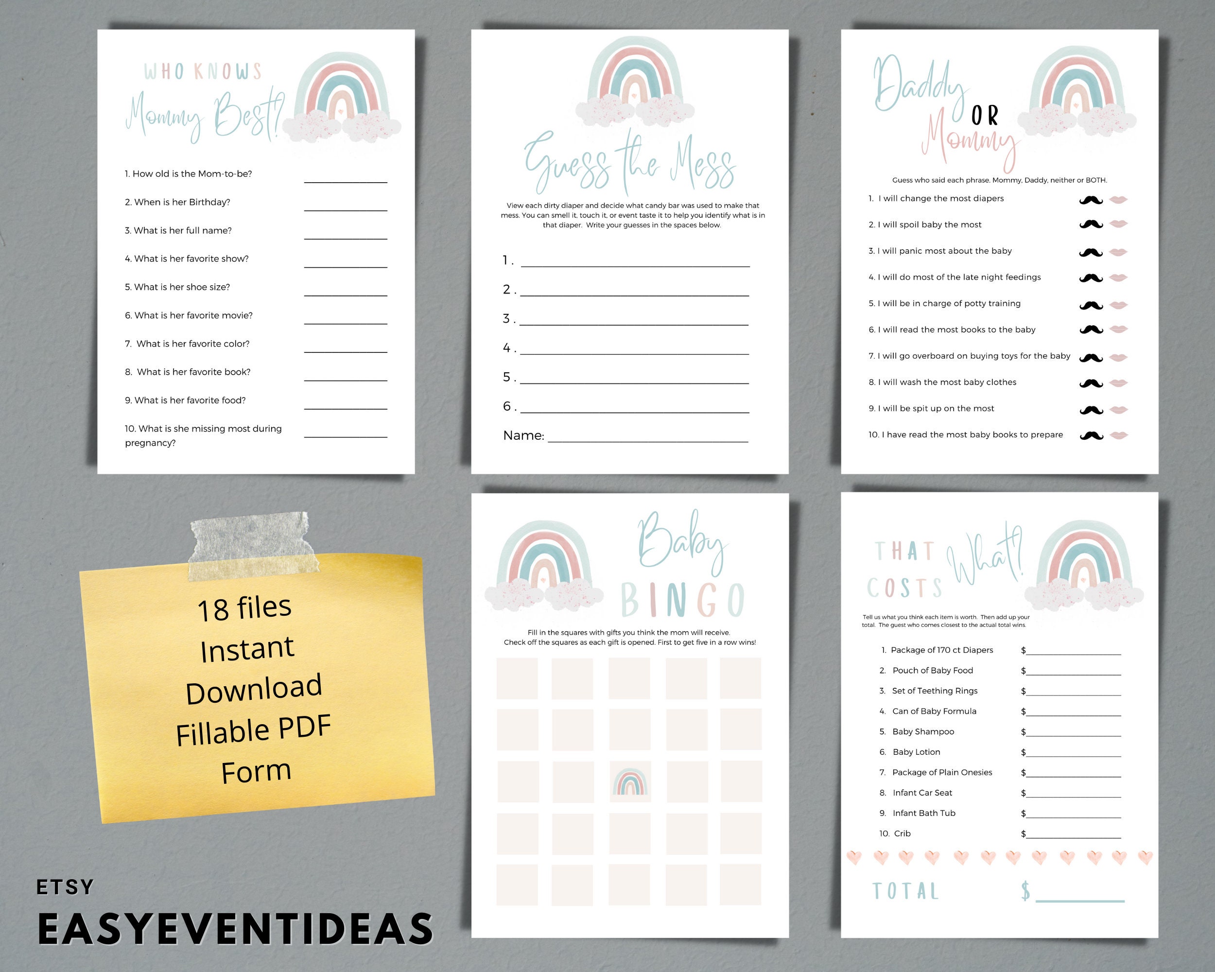 18 Blue and Pink Rainbow Shower Games Bundle Gender Neutral Etsy