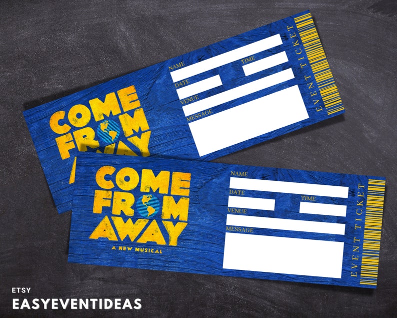 Printable Come From Away Ticket Editable Come From Away Tickets Musical