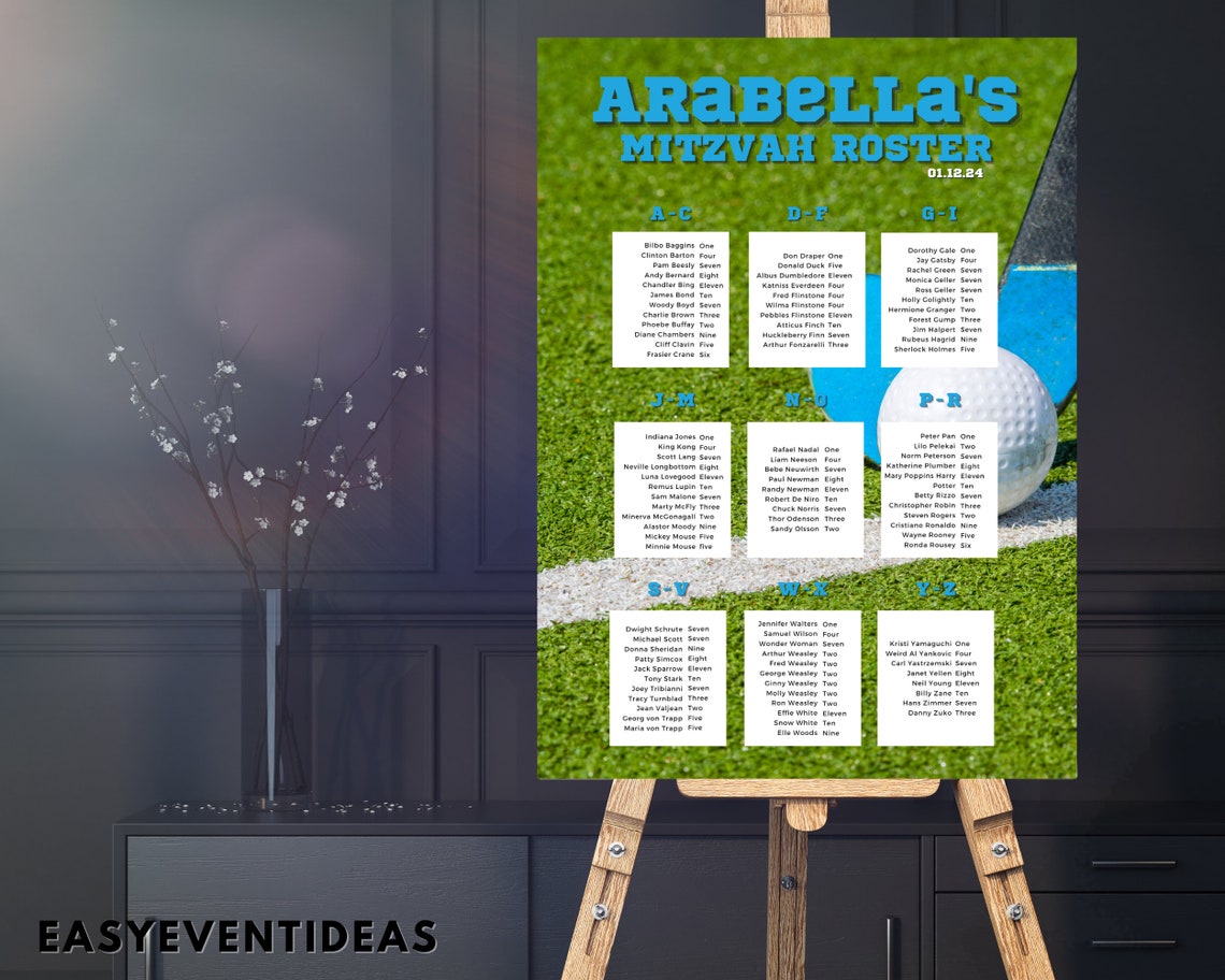 Sports Mitzvah Seating Chart Sport Themed Mitzvah Seating Etsy