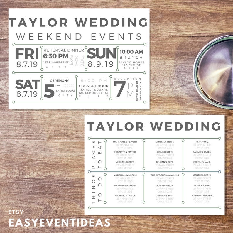 Wedding Weekend Timeline Customizable Printable 5x7 - Etsy