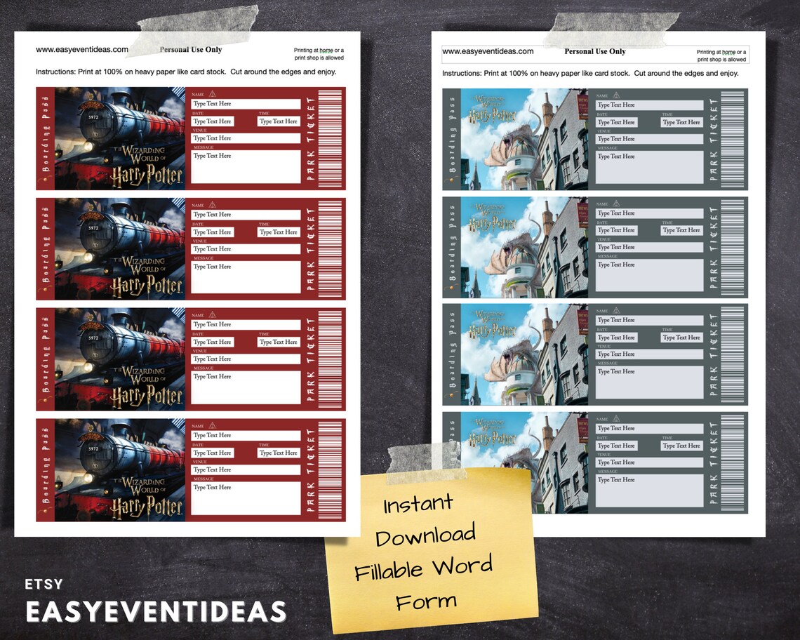 Printable Universal Studios Ticket Editable (Instant Download) Etsy
