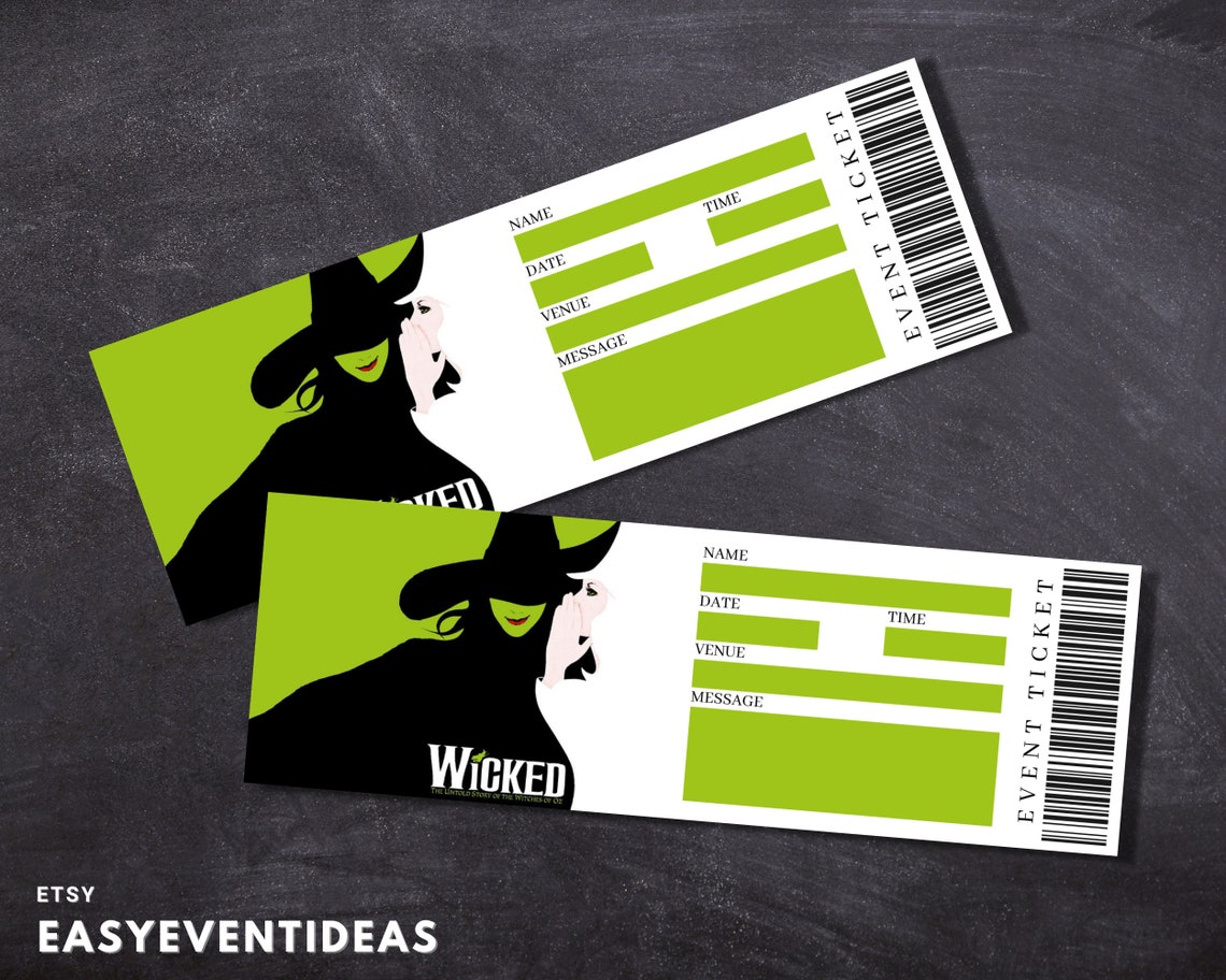 Printable Wicked Ticket Editable Wicked Ticket Musical Fake Surprise