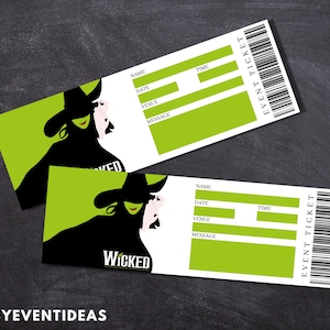 Druckbares Wicked Ticket Bearbeitbares Wicked Ticket Musical Fake Surprise Ticket Wicked Souvenir Keep Sake Instant Digital Download Word und PDF