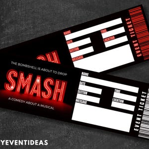 Boleto para musical Smash imprimible Boleto editable para musical Boleto sorpresa falso Recuerdo para musical Smash Descarga instantánea DIY PDF Word