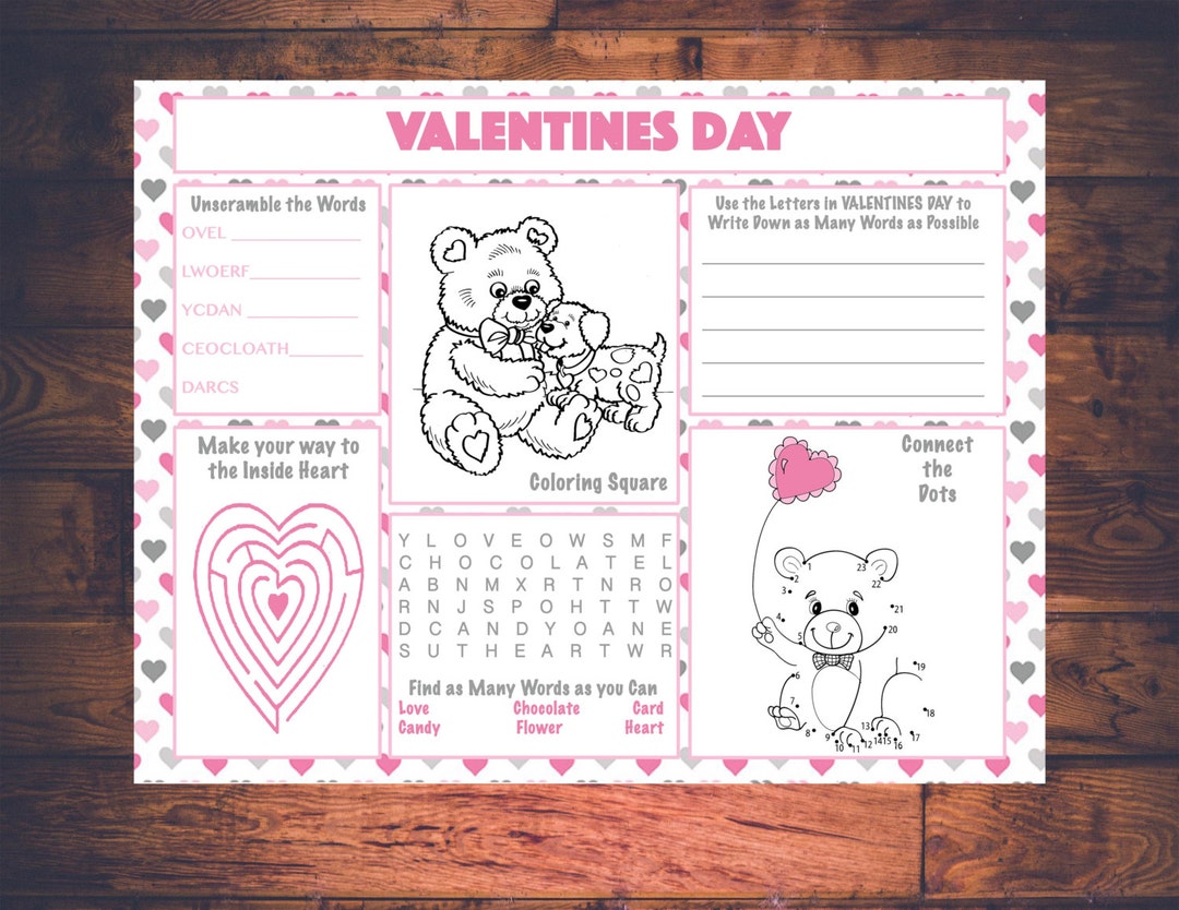 Kids Valentines Day Activity Printable Placemat Instant Download ...