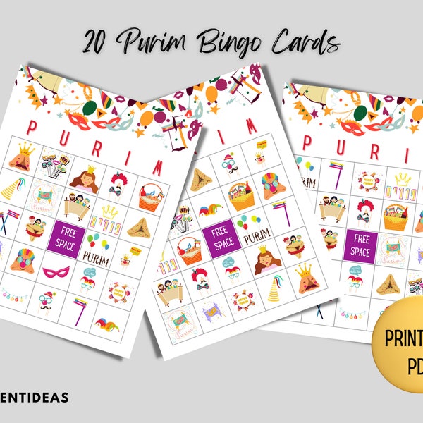 20 Printable Purim Bingo Cards | School Purim Party Game | | Purim Memory Game | Instant PDF Download