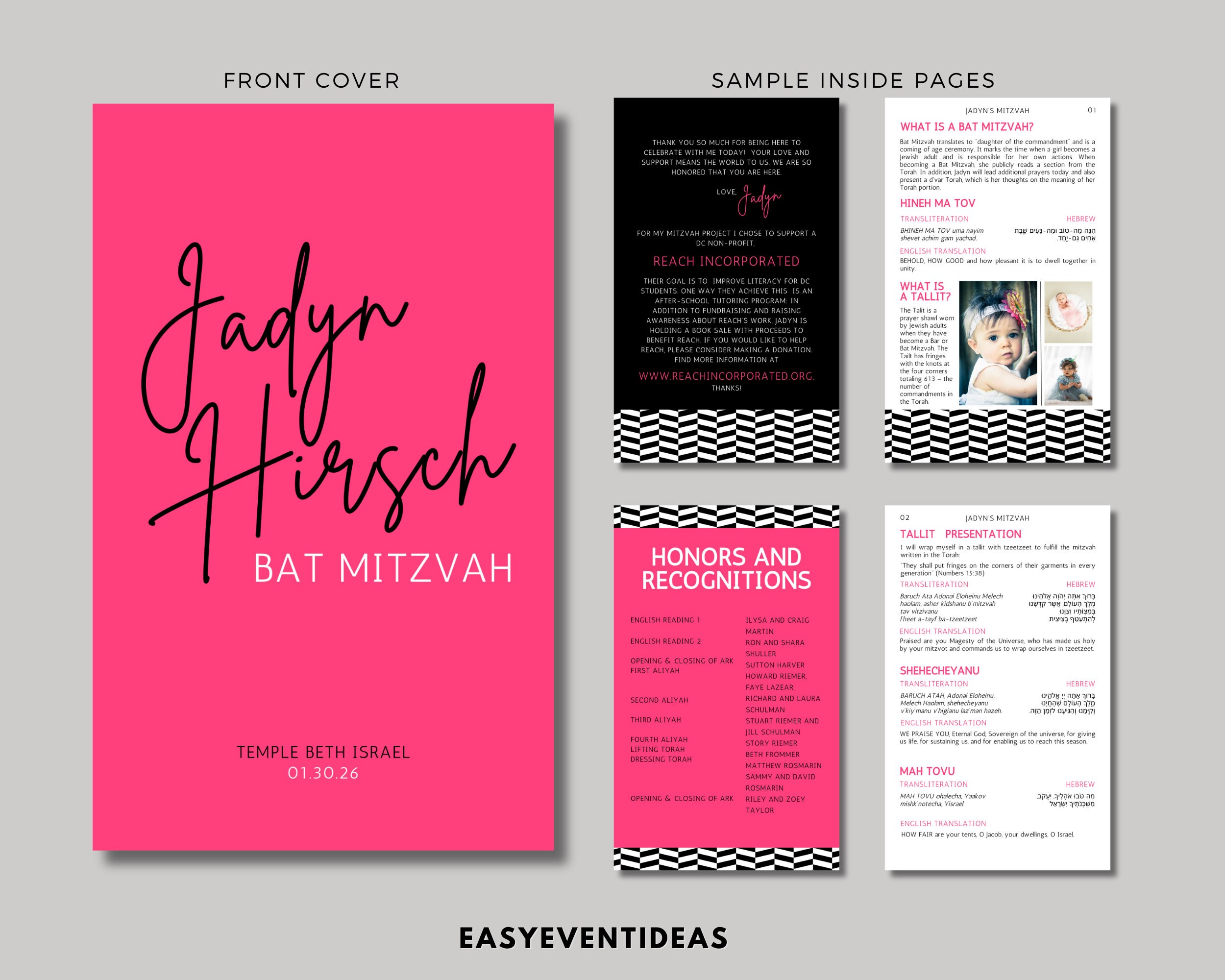 Herringbone Pattern Mitzvah Program Prayer Booklet, Bat Mitzvah Program, Bar Mitzvah Program,  Personalized Mitzvah Booklet, Custom Siddur