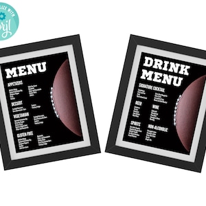 Editable FOOTBALL Party Bar Menu, Game Day Drink Sign, Super Bowl Menu Sign,  Football Food Menu Print and Edit at home, Printable Corjl