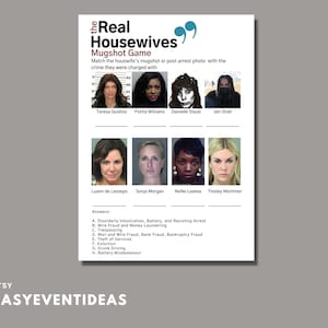The Real Housewives Mugshot Game | Housewives Mugshot Quiz | Bridal Shower Game | Bachelorette Party | Real Housewives Mugshot Printable