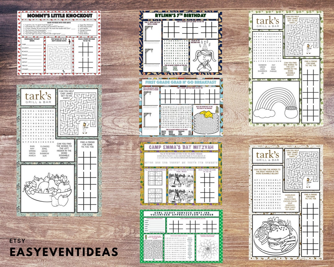 Personalized Activity Placemats Download and Print at Home Customized
