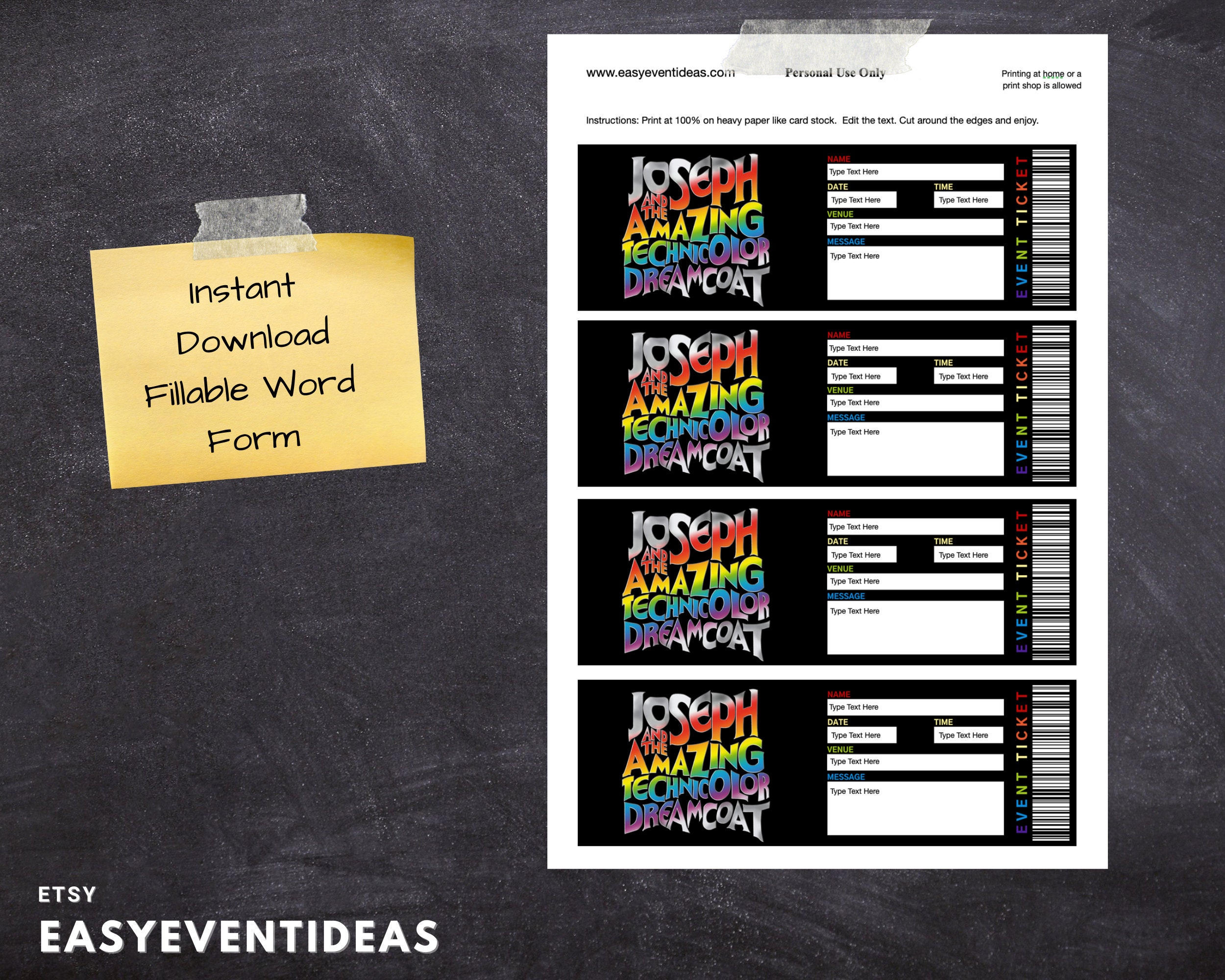 Printable Joseph and the Technicolor Dreamcoat Ticket | Editable ...