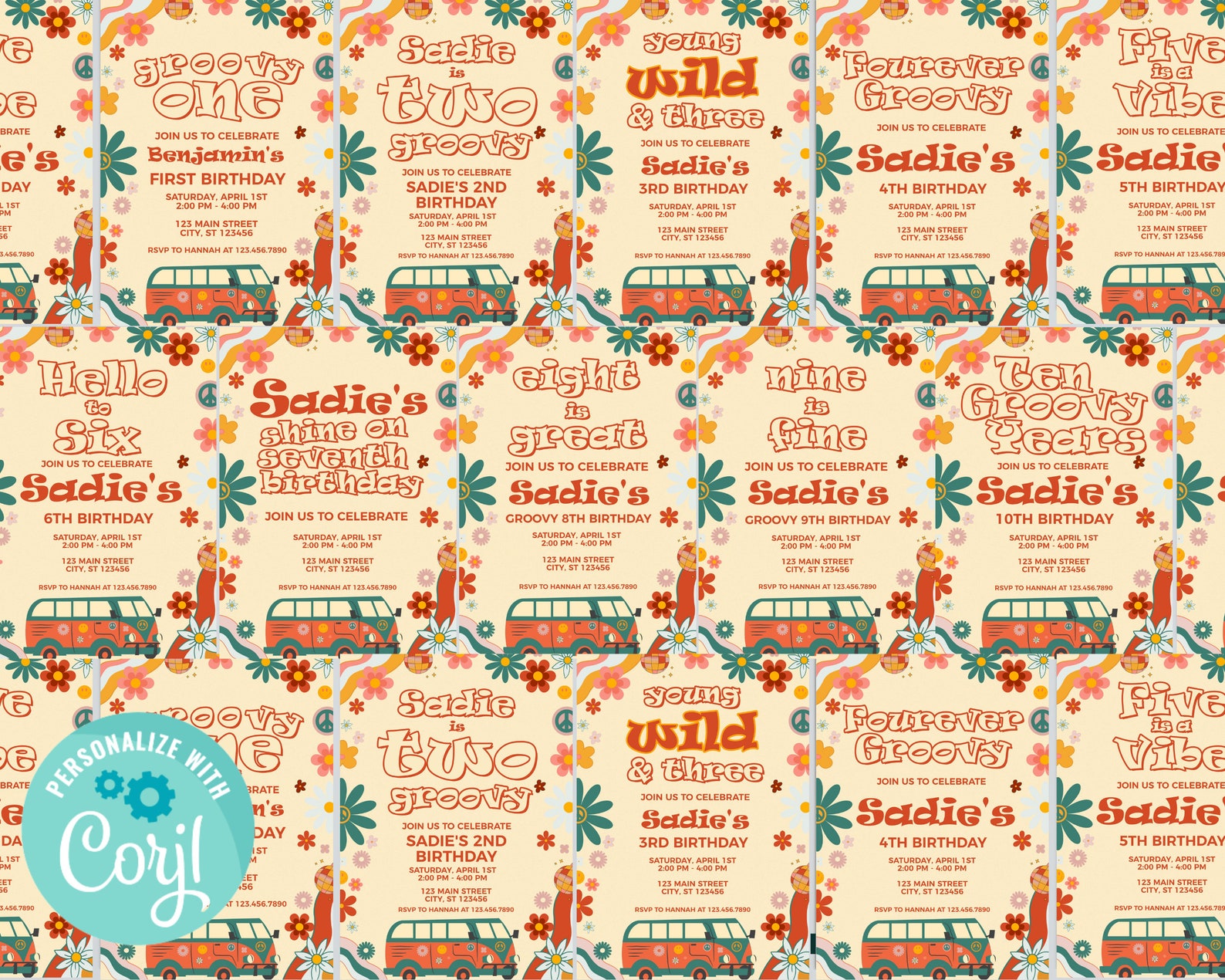 Retro Birthday Gift Tag, Groovy Birthday Gift Tag, Party Hippie 70s ...