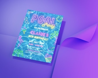 Neon Pool Party DIY Canva Template (Digital Download)