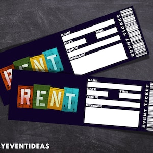 Printable Rent Ticket | Editable Rent Tickets | Musical Fake Surprise Ticket | Rent Souvenir Keep Sake | Instant Download