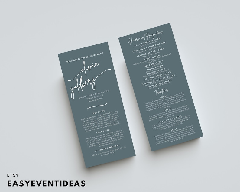 Bar Mitzvah Program, Bat Mitzvah Program, Personalized Rack Card