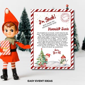 Carta de chegada de elfo editável Carta de retorno de elfo Carta de natal de elfo, estou de volta, menina elfo, bem-vindo, menino, elfo, carta Olá do elfo, carta para impressão