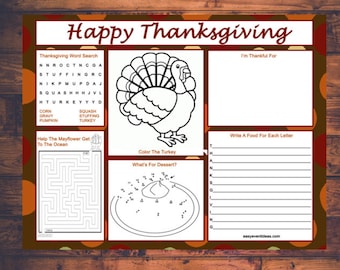 Kids Thanksgiving Activity Printable Placemat