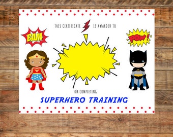 Printable Superhero Training Certificate for Birthday Instant Download