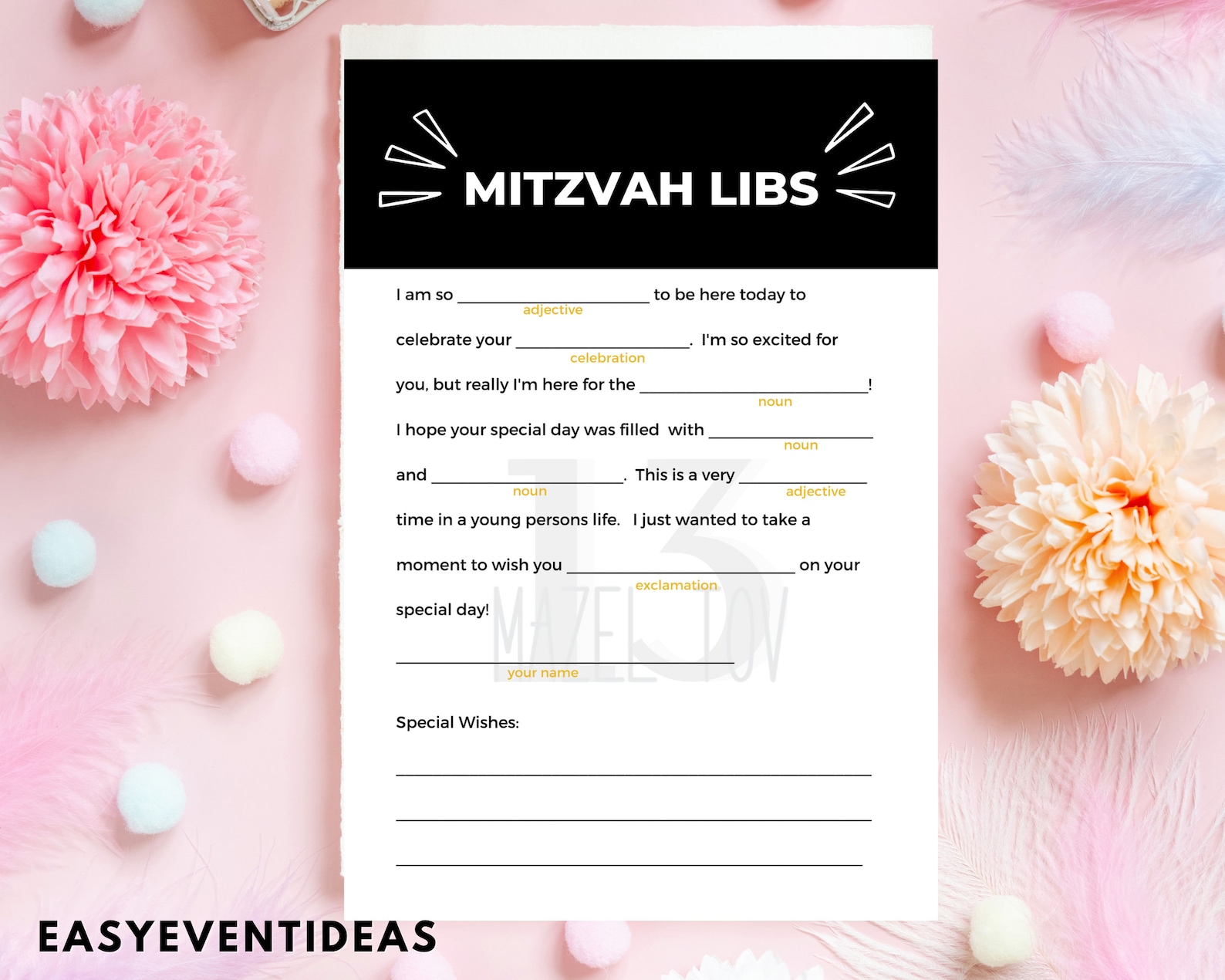 Mitzvah Mad Libs | Mitzvah Libs | Bat Mitzvah Libs | Bar Mitzvah Libs ...