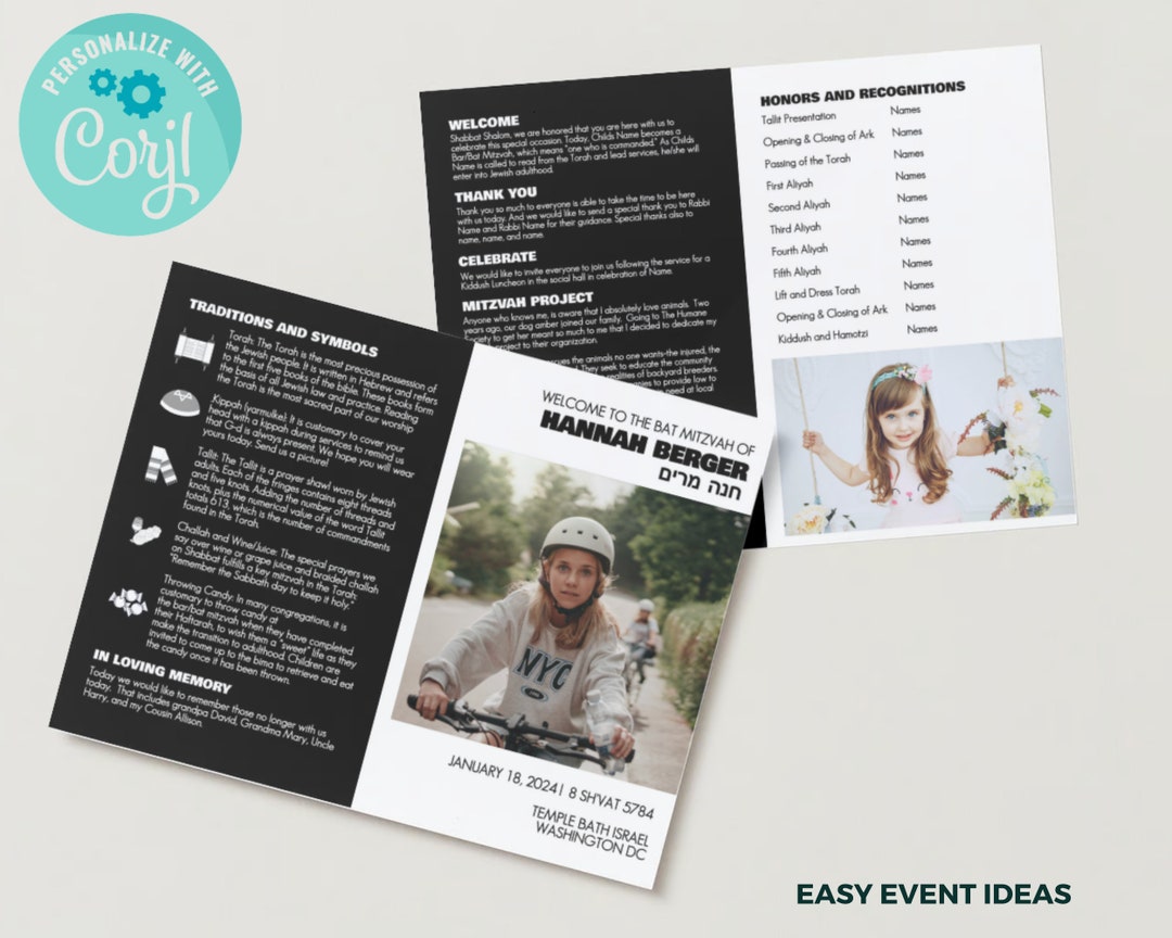 Mitzvah Program Template, Bat Mitzvah Program, Bar Mitzvah Program, DIY Mitzvah Program Template, Bat Mitzvah Program, Bar Mitzvah Program, DIY