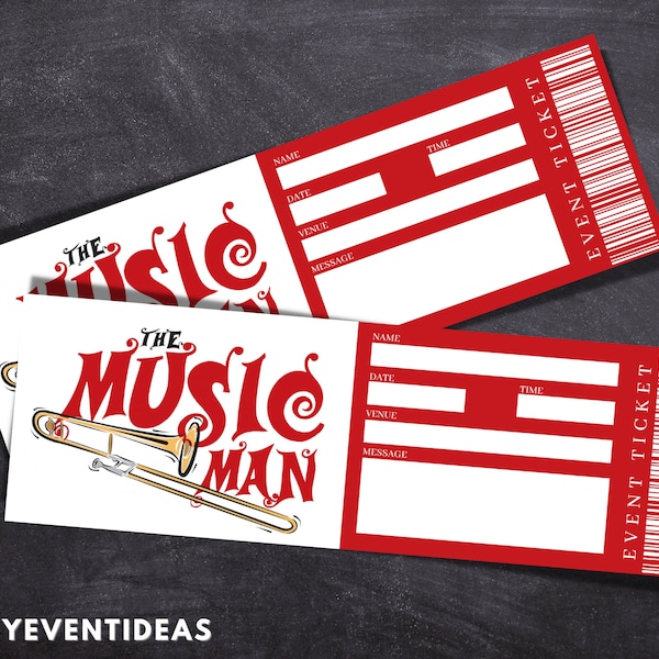 Printable Musical the Music Man | Editable Music Man Tickets | Musical Fake Surprise Ticket | Souvenir Keep Sake | Instant Download