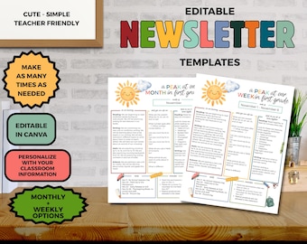 Editable Classroom Newsletter Template Weekly and Monthly Printable Canva Template