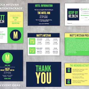 Block Mitzvah Full DIY Invitation Package, Bat Mitzvah Invitations Package, Bar Mitzvah Invitation Package, DIY Editable Digital Templates