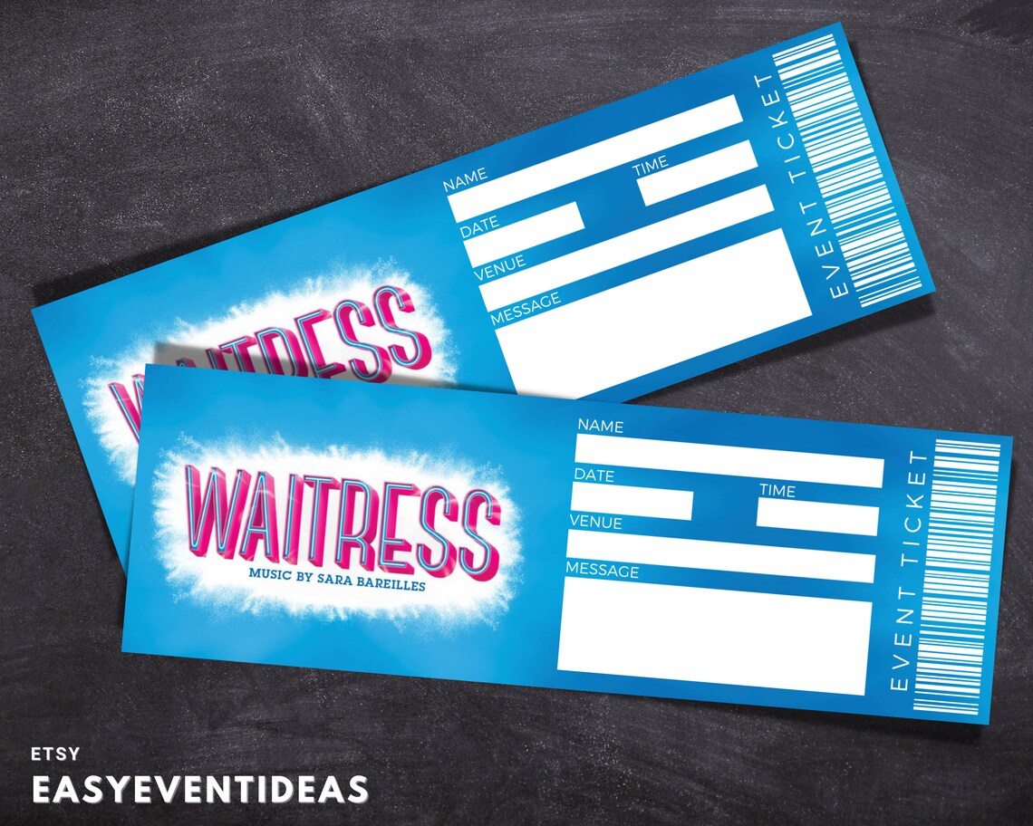 Printable Waitress Ticket Editable Waitress Tickets Musical Fake
