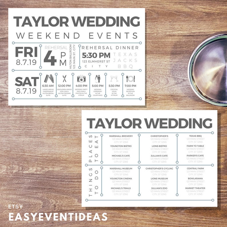 Wedding Weekend Timeline Customizable Printable 5x7 - Etsy