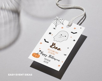 Editable Halloween Treat Tag, Ghost & Pumpkin Design (Instant Download)