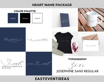 Heart Custom Mitzvah Logo, Personalized Name/Initial Design