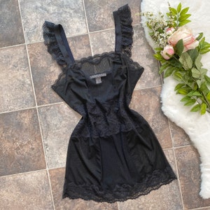 Vintage Victoria’s Secret tuxedo black lace semi sheer nylon chemise