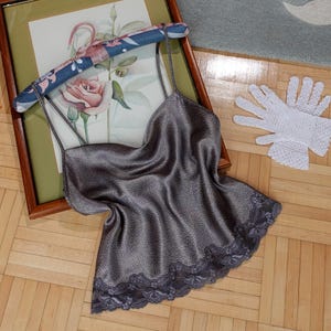 Vintage Victoria’s Secret gray and yellow polkadot satin camisole