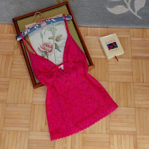 Vintage Victoria’s Secret fuchsia pink semi sheer lace chemise
