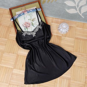 Vintage Victoria’s Secret tuxedo black satin slip dress