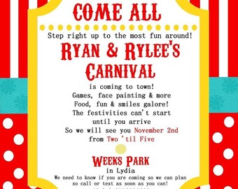 Carnival themed 5 x 7 invitation