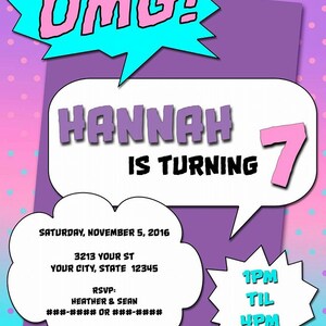 Girls Superhero 5 x 7 invitation