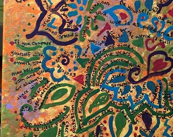 Desiderata. ORIGINAL PAINTING 8x10. Optional Homeschool Lesson or Unit Study. Orange Red Yellow Green Blue Purple. Carnival. Boho. Hippie.