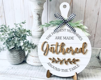 Decorative Cutting Board - Gather around the table Sign - Wedding Gift - Farmhouse Cutting Board - Kitchen and Dining Decor - Kitchen Sign