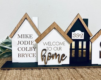 Family House Centerpiece | Personalized Family Name Decor | Farmhouse Family Mini Signs | Housewarming Gifts for Mom - Family Name Sign