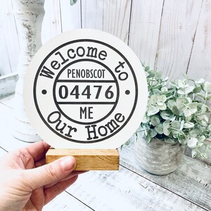 Zip Code Sign Personalized Gifts for Mom Town State Custom Wedding Gift Custom Address Sign 6" Diameter w/Base inches